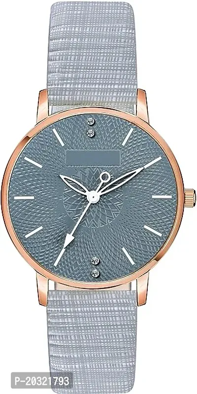 Stylish Grey Genuine Leather Analog Watches For Women