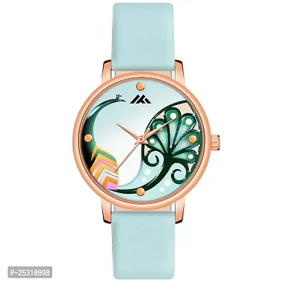 PAPIO Sky Blue Color Leather Band Analog Ladies and Girls Watch for Women