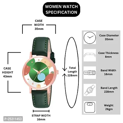 PAPIO Green Color Leather Band Analog Ladies and Girls Watch for Women (OP-124 Green)-thumb2