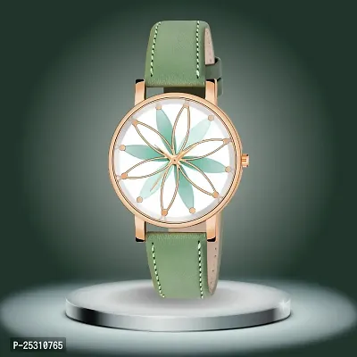 PAPIO Green Color Leather Strap Ladies and Girls Analog Watch for Women (OP-117 Green)