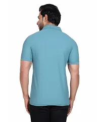 Stylish Blue Polyester Blend Solid Polo Neck T-Shirts For Men\-thumb3