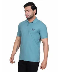 Stylish Blue Polyester Blend Solid Polo Neck T-Shirts For Men\-thumb4