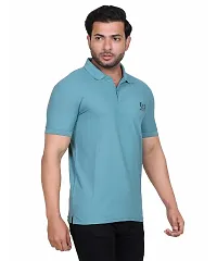 Stylish Blue Polyester Blend Solid Polo Neck T-Shirts For Men\-thumb1