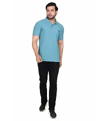 Stylish Blue Polyester Blend Solid Polo Neck T-Shirts For Men\-thumb2