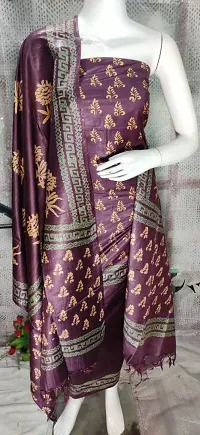 Block Printed Cotton Silk Suit Unstitched Material With Dupatta 3 pc Set