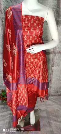 Block Printed Cotton Silk Suit Unstitched Material With Dupatta 3 pc Set