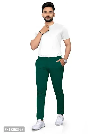 Comfy Green Cotton Lycra Casual Trouser For Men