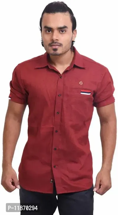 Stylish Cotton Blend Red Checked Short Sleeves Regular Fit Casual Shirt For Men-thumb0