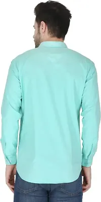 Stylish Cotton Blend Sea Green Solid Long Sleeves Regular Fit Spread Collar Casual Shirt For Men-thumb1
