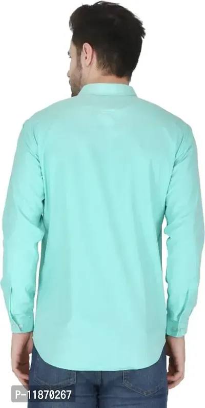 Stylish Cotton Blend Sea Green Solid Long Sleeves Regular Fit Spread Collar Casual Shirt For Men-thumb2