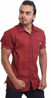 Stylish Cotton Blend Red Checked Short Sleeves Regular Fit Casual Shirt For Men-thumb1