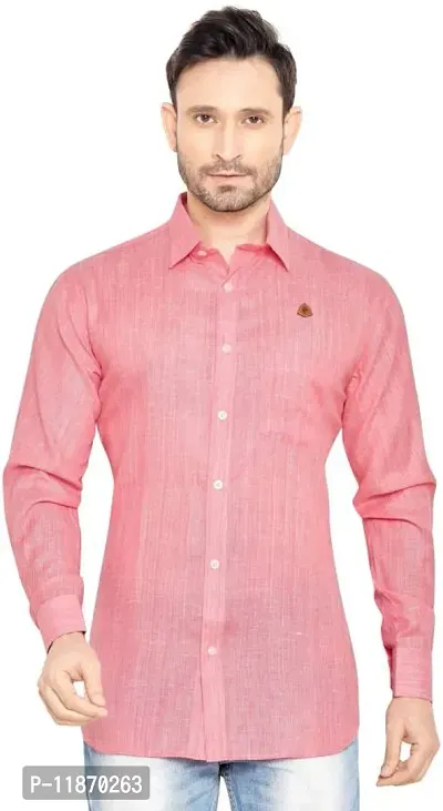 Stylish Cotton Blend Pink Solid Long Sleeves Regular Fit Spread Collar Casual Shirt For Men