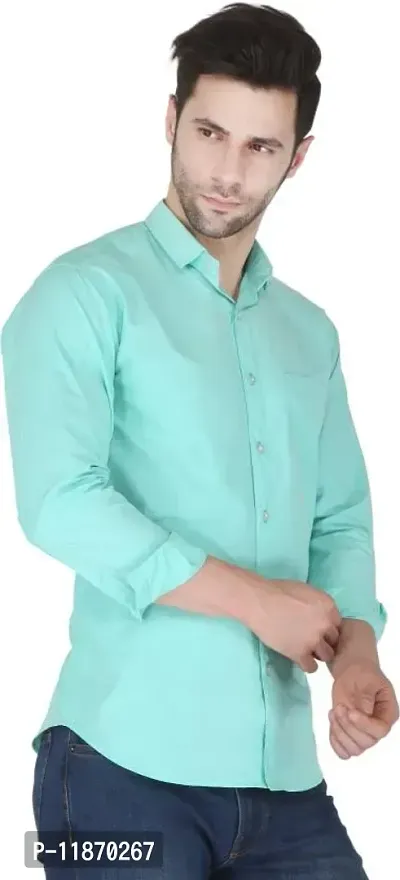 Stylish Cotton Blend Sea Green Solid Long Sleeves Regular Fit Spread Collar Casual Shirt For Men-thumb3