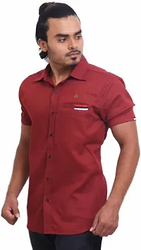 Stylish Cotton Blend Red Checked Short Sleeves Regular Fit Casual Shirt For Men-thumb2