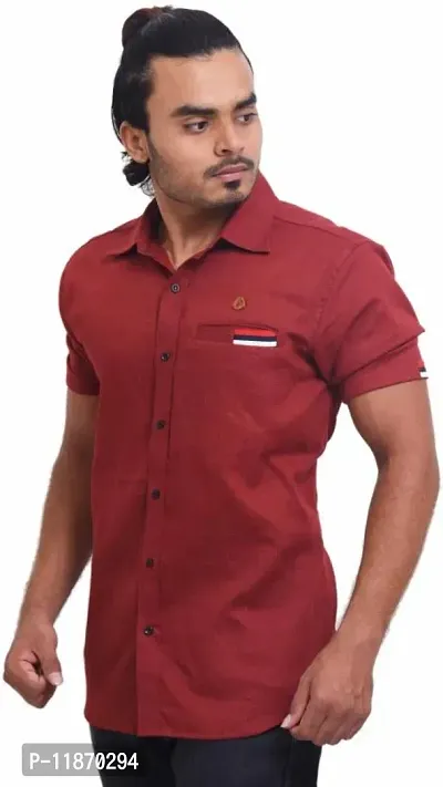 Stylish Cotton Blend Red Checked Short Sleeves Regular Fit Casual Shirt For Men-thumb3