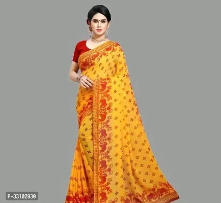 Stylish Yellow Art Silk Printed Saree with Blouse piece For Women