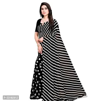 Stylish Black Art Silk Striped Saree with Blouse piece For Women-thumb0