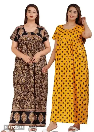 Elegant Multicoloured Cotton Printed Nighty For Women Pack Of 2-thumb0