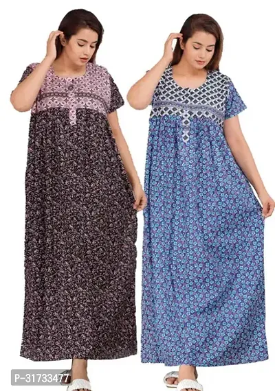 Elegant Multicoloured Cotton Printed Nighty For Women Pack Of 2