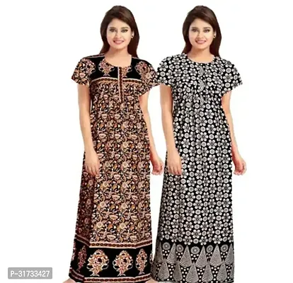 Elegant Multicoloured Cotton Printed Nighty For Women Pack Of 2-thumb0