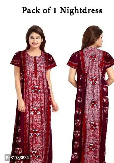 Elegant Maroon Cotton Printed Nighty For Women