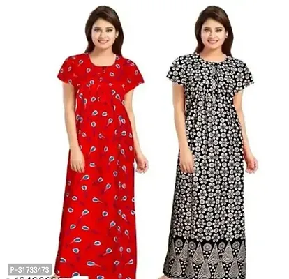 Elegant Multicoloured Cotton Printed Nighty For Women Pack Of 2-thumb0