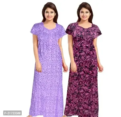 Elegant Multicoloured Cotton Printed Nighty For Women Pack Of 2