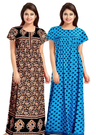 Beautiful Printed Cotton Nighty For Women Pack of 2