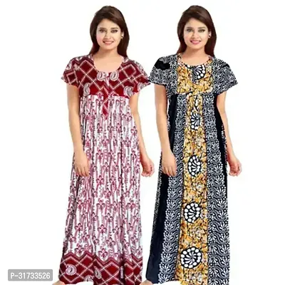 Elegant Multicoloured Cotton Printed Nighty For Women Pack Of 2