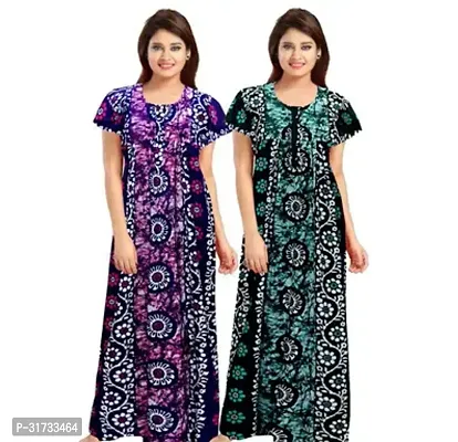 Elegant Multicoloured Cotton Printed Nighty For Women Pack Of 2-thumb0