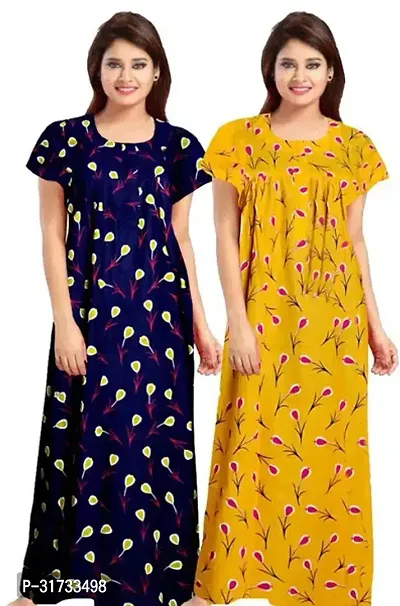 Elegant Multicoloured Cotton Printed Nighty For Women Pack Of 2-thumb0