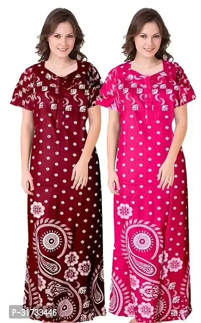 Elegant Multicoloured Cotton Printed Nighty For Women Pack Of 2-thumb0