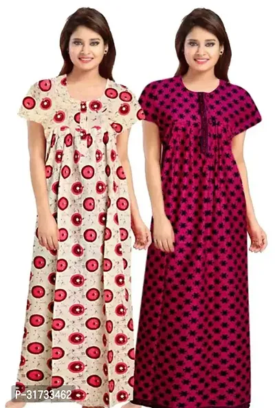 Elegant Multicoloured Cotton Printed Nighty For Women Pack Of 2-thumb0