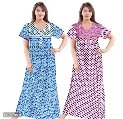 Elegant Multicoloured Cotton Printed Nighty For Women Pack Of 2