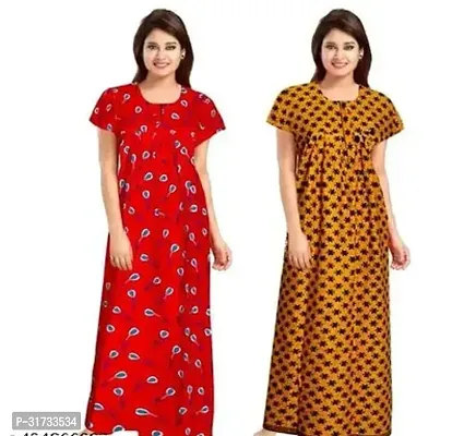 Elegant Multicoloured Cotton Printed Nighty For Women Pack Of 2