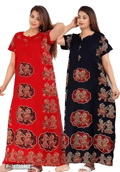 Elegant Multicoloured Cotton Printed Nighty For Women Pack Of 2-thumb0