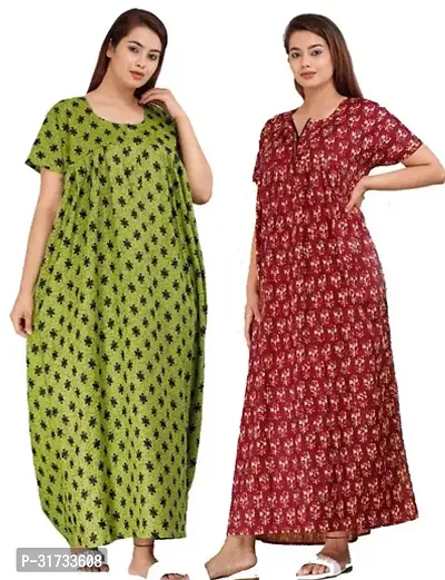 Elegant Multicoloured Cotton Printed Nighty For Women Pack Of 2-thumb0