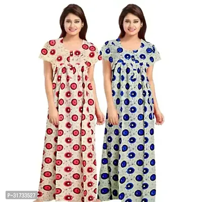 Elegant Multicoloured Cotton Printed Nighty For Women Pack Of 2-thumb0