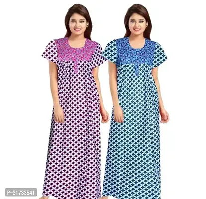 Elegant Multicoloured Cotton Printed Nighty For Women Pack Of 2-thumb0