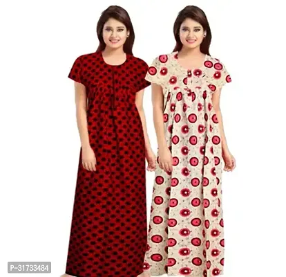 Elegant Multicoloured Cotton Printed Nighty For Women Pack Of 2-thumb0