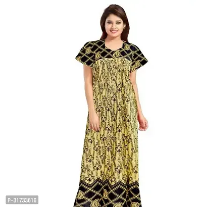 Elegant Yellow Cotton Printed Nighty For Women-thumb0