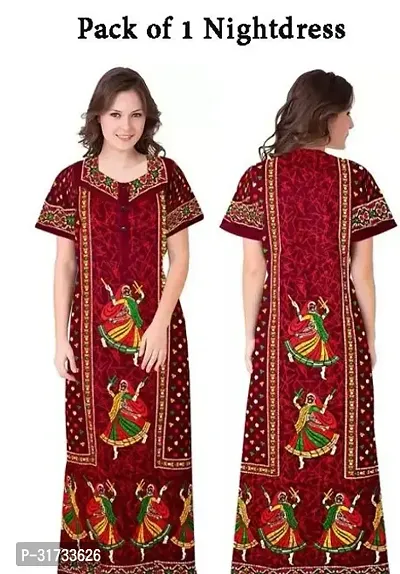 Elegant Maroon Cotton Printed Nighty For Women