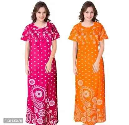 Elegant Multicoloured Cotton Printed Nighty For Women Pack Of 2