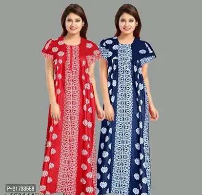 Elegant Multicoloured Cotton Printed Nighty For Women Pack Of 2-thumb0