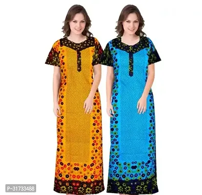 Elegant Multicoloured Cotton Printed Nighty For Women Pack Of 2-thumb0