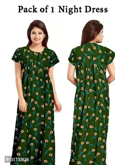 Elegant Green Cotton Printed Nighty For Women