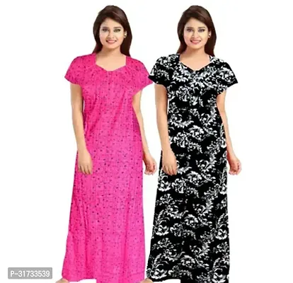 Elegant Multicoloured Cotton Printed Nighty For Women Pack Of 2-thumb0