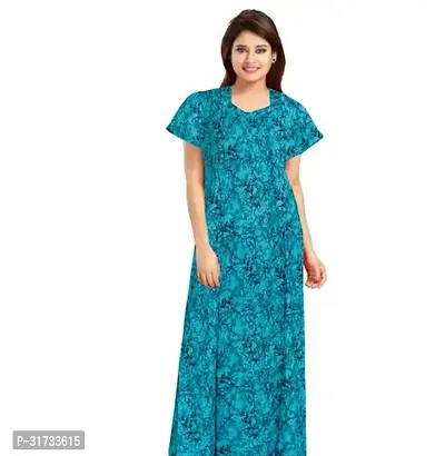 Elegant Blue Cotton Printed Nighty For Women