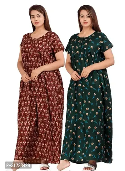 Elegant Multicoloured Cotton Printed Nighty For Women Pack Of 2-thumb0