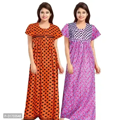 Elegant Multicoloured Cotton Printed Nighty For Women Pack Of 2-thumb0